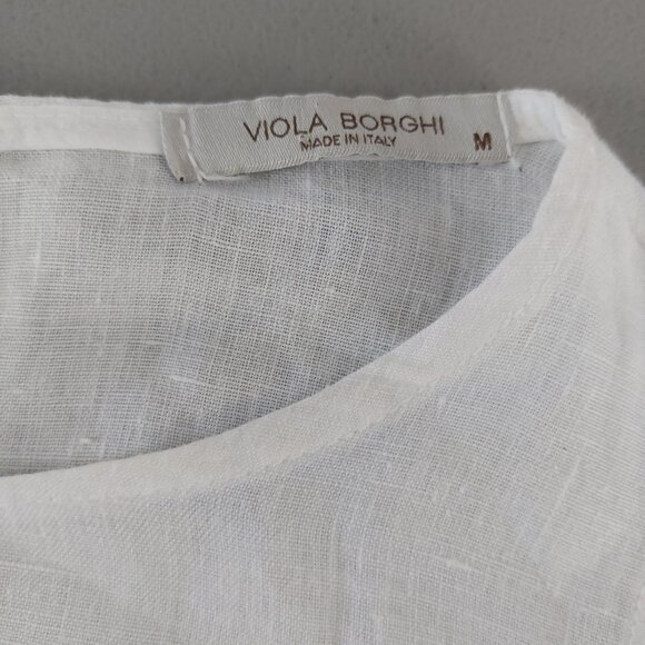 Viola Borghi White Linen Lagenlook Top Medium Oversized Minimalist Boxy Italian - Picture 2 of 13
